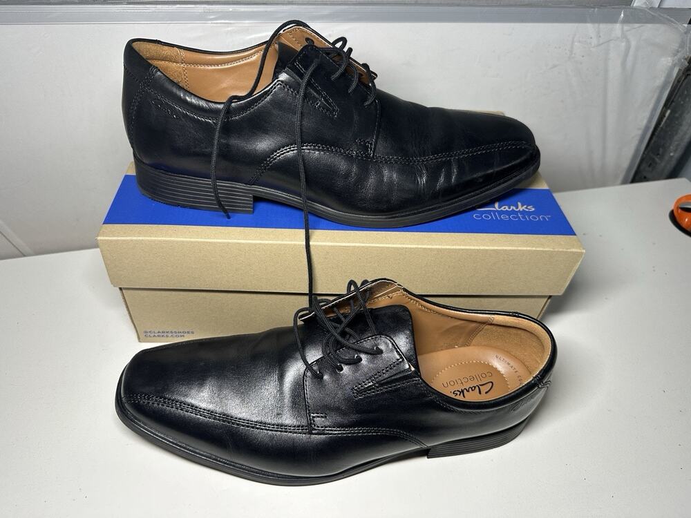 Clarks Men's Tilden Walk oxfords shoes Black Leather 12 Wide US Sz 12 Wide